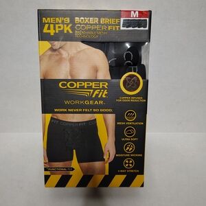 Copper Fit Men's 4 Pack Performance Boxer Briefs Size M Copper Infused Stretch